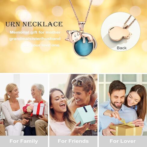 Urn Necklace for Ashes Cat Moonstone Cremation Jewelry for Pet Human Stainless Steel Memorial Urn Jewelry Keepsake Pendant for Women Men Gifts in Saudi Arabia