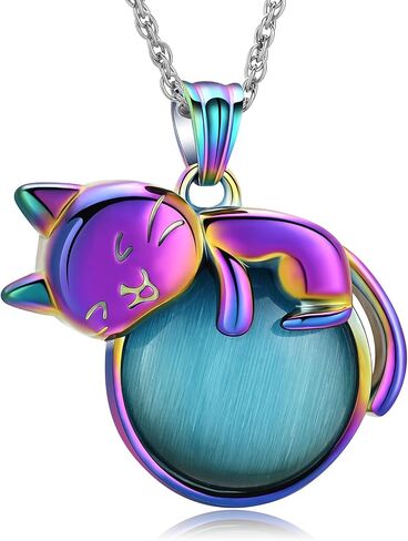 Urn Necklace for Ashes Cat Moonstone Cremation Jewelry for Pet Human Stainless Steel Memorial Urn Jewelry Keepsake Pendant for Women Men Gifts in Saudi Arabia
