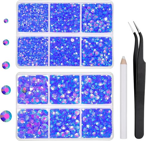 HAUTOCO 6944 قطعة من أحجار الراين المسطحة من الراتنج الشفاف، 2 مم 3 مم 4 مم 5 مم 6 مم مستديرة غير قابلة للإصلاح من أحجار الراين اللامعة مع ملقط وقلم اختيار للحرف اليدوية وفن الأظافر والملابس والأكواب (SS6~SS30) in Kuwait