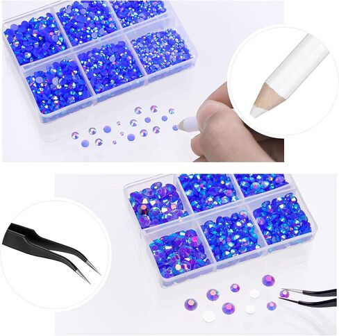 HAUTOCO 6944 قطعة من أحجار الراين المسطحة من الراتنج الشفاف، 2 مم 3 مم 4 مم 5 مم 6 مم مستديرة غير قابلة للإصلاح من أحجار الراين اللامعة مع ملقط وقلم اختيار للحرف اليدوية وفن الأظافر والملابس والأكواب (SS6~SS30) in Kuwait