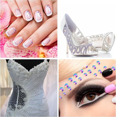 HAUTOCO 6944 قطعة من أحجار الراين المسطحة من الراتنج الشفاف، 2 مم 3 مم 4 مم 5 مم 6 مم مستديرة غير قابلة للإصلاح من أحجار الراين اللامعة مع ملقط وقلم اختيار للحرف اليدوية وفن الأظافر والملابس والأكواب (SS6~SS30) in Kuwait