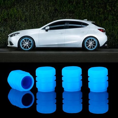 Pincuttee Tire Valve Stem Caps for Car 4 Pack, Glowing Tire Valve Stem Caps,Fluorescent Car Tire Valve Caps, Universal Tire Valve Stem Covers for Car, Truck, SUV(Blue) in Saudi Arabia