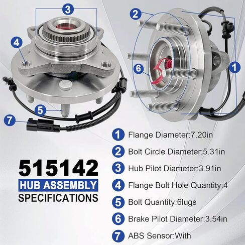515142 Front Wheel Bearing Hub Assembly Compatible with Ford Expedition 2011-2014, for Ford F-150 2010-2014, for Lincoln Navigator 2011-2014, 6 Lugs w/ABS, 2Pcs in Kuwait