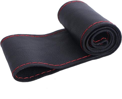 15 Inch Universal Cow Leather Car Steering Wheel Cover Soft and Delicate DIY Black Cowhide Steering Wrap Red Sewing Line in Saudi Arabia