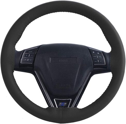 15 Inch Universal Cow Leather Car Steering Wheel Cover Soft and Delicate DIY Black Cowhide Steering Wrap Red Sewing Line in Saudi Arabia