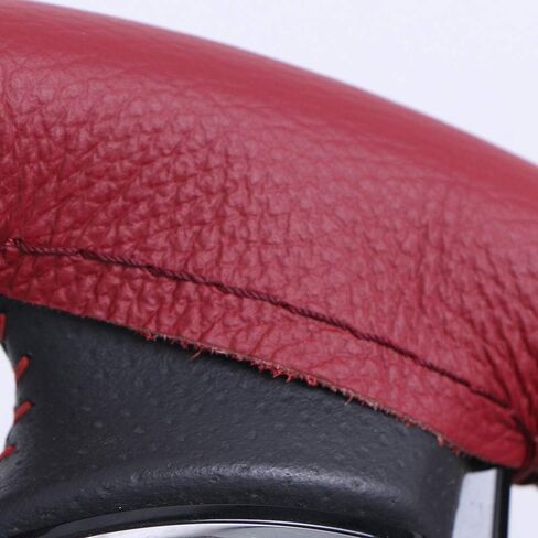 15 Inch Universal Cow Leather Car Steering Wheel Cover Soft and Delicate DIY Black Cowhide Steering Wrap Red Sewing Line in Saudi Arabia