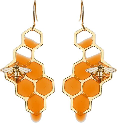 Bumble Bee Earrings-Honeycomb Earrings For Women -Honey Jar Earrings Asymmetrical Earrings Bee Costume Women in Saudi Arabia