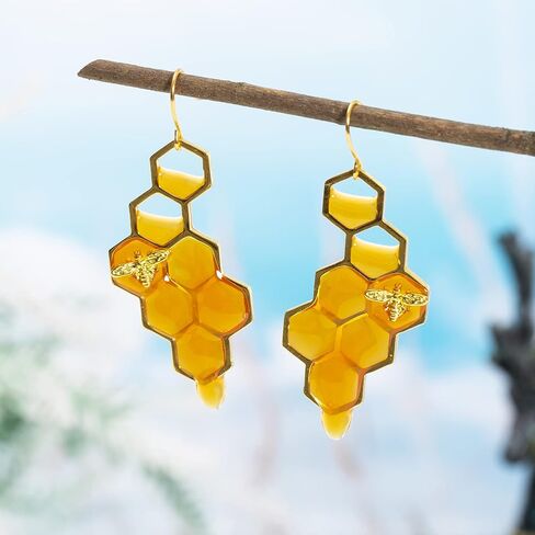 Bumble Bee Earrings-Honeycomb Earrings For Women -Honey Jar Earrings Asymmetrical Earrings Bee Costume Women in Saudi Arabia