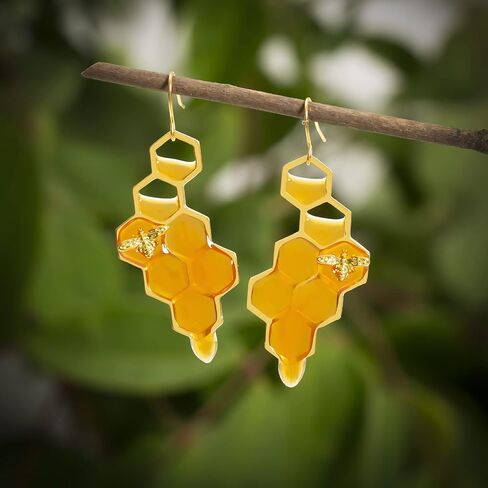 Bumble Bee Earrings-Honeycomb Earrings For Women -Honey Jar Earrings Asymmetrical Earrings Bee Costume Women in Saudi Arabia