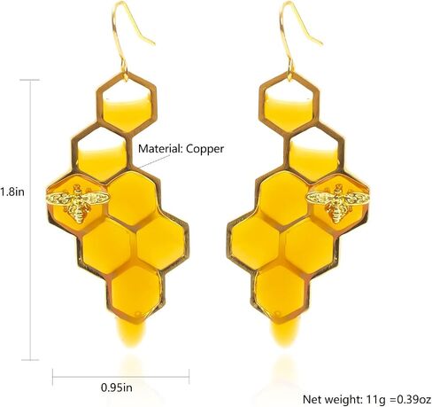 Bumble Bee Earrings-Honeycomb Earrings For Women -Honey Jar Earrings Asymmetrical Earrings Bee Costume Women in Saudi Arabia