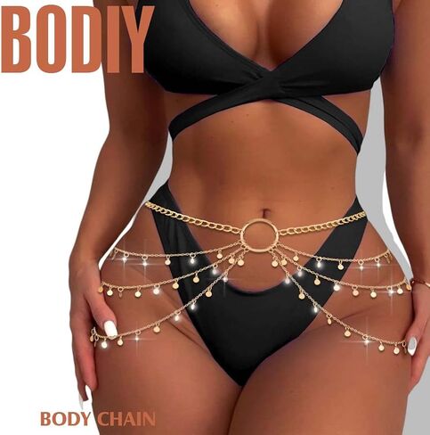 BODIY Gold Waist Chain Sequin Layered Belly Chain Body Chain Body Jewelry Accessories for Women in Kuwait