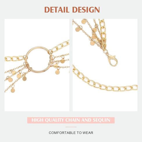 BODIY Gold Waist Chain Sequin Layered Belly Chain Body Chain Body Jewelry Accessories for Women in Kuwait