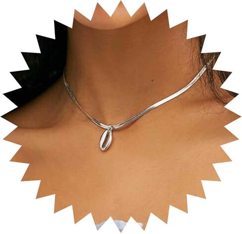 Vintage Puka Shell Choker Necklace Silver Cowrie Shell Pendant Necklace Chain Punk Snake Chain Necklace Summer Cowrie Shell Necklace for Women in Saudi Arabia