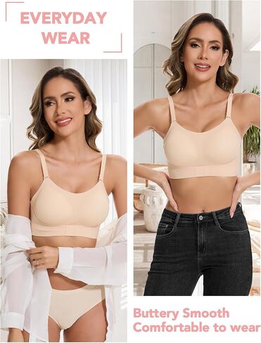 Push Up Bras for Women Wireless No Underwire Bras Backless Full Coverage Bralettes Soft Support Front Closure Bra in Kuwait