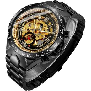 IK COLOURING Men's Watch, Mechanical Stainless Steel Skeleton Steampunk Design Automatic Self-Winding Roman Numeral Wrist Watch