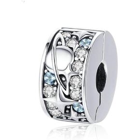 2pc Clip Spacer Charm Bracelets for Women 925 Sterling Silver Blue White Crystal Charm Clip Lock Spacer Stopper Charm Bead for Bracelet(star 2pc)