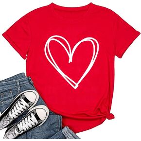 Valentine's Day Shirts for Women Cute Love Heart Graphic T-Shirt Short Sleeve Teacher Valentines Gift Tee Tops