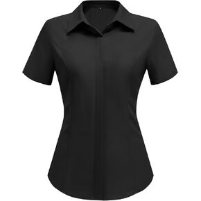 HOTOUCH Women Short Sleeve Button Down Shirts Business Work Fitted Collared Blouse Office Basic 2025 Tops S-2XL