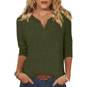 EADINVE Womens V Neck 3/4 Sleeve T-Shirts Solid Color Casual Basic Tops Summer 2024 Tees Blouses Loose Fit Pullover 2024