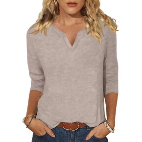 EADINVE Womens V Neck 3/4 Sleeve T-Shirts Solid Color Casual Basic Tops Summer 2024 Tees Blouses Loose Fit Pullover 2024 in Kuwait