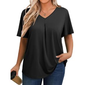 IN'VOLAND Womens Plus Size Summer Tops Short Sleeve Dressy Blouses V Neck Work Tunic For Leggings Casual T-Shirts