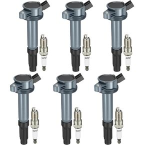 Set of 6 UF486 Ignition Coil Pack and SP433 Spark Plugs 6 Pack Compatible with 2006-2009 Fusion Mercury Milan Mazda Tribute 2006 Lincoln Zephyr 3.0 V6 Replaces DG514 C1594 5C1651 UF-486 IGC0158