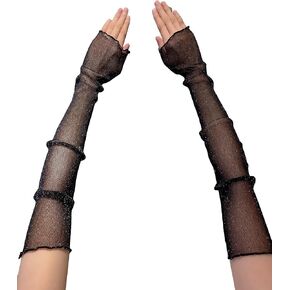 Verdusa Women's Glitter Sheer Mesh Arm Sleeve Fingerless Long Gloves