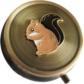 Cute Squirrel Pill Organizer Medicine Box - Small Round Portable Pill Box for Pocket, Bronze Durable Mini Pill Case for Purse, Decorative Metal Medicine Vitamin Organizer Classical Pill Holder