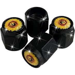 Sunflower Dog Paw Tire Valve Stem Caps Cover, 4 Pcs Metal Black Air Valve Cap, Aluminum Car Wheel Stem Caps, Universal Stem Covers for Cars, Trucks, Bikes, Motorcycles, Bicycles, Corrosion Resistant