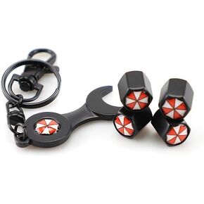 4Pcs Umbrella Corporation Universal Tire Valve Stem Air Caps Cover and 1Pcs Wrench Keychain Combo Anti-Theft Dust Caps Car Decoration Accessories