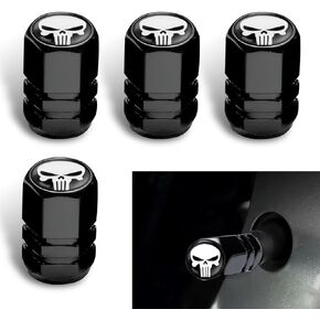 4 PCS Car Tire Valve Stem Cap, Metal Skull Decoration Dust and Leak Proof Cover, Automobile Valve Parts, Universal for Most Cars, SUVs, Bike, Trucks and Motorcycles (Red)