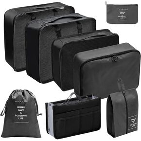 8 Set Packing Cubes for Suitcases，Travel Accessory Organizer, Convenient Travel Packing Organizer (Black)