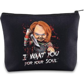 BWWKTOP Chucky Cosmetic Makeup Bag Chucky Fans Gifts I Want You For My Soul Chucky Zipper Travel Bags Chucky Merch (for My Soul BG)