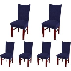 SoulFeel Set of 4 Stretch Textured Check Dining Chair Covers Removable and Washable Spandex Parsons Chair Seat Protector Slipcovers for Dining Room Restaurant Hotel Banquet Ceremony (Deep Blue)