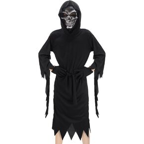 Scary Costume for Adult Black Terror Long Hooded Horror Robe Ghost Mask Horror Robe Costume Halloween Cosplay Costume