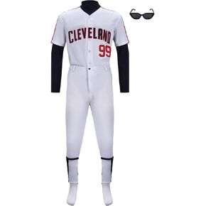FOCUSOUL Men Ricky Vaughn Costume Baseball Jersey Shirt Pants Glasses Sports Uniform 90s Movie Halloween Cosplay Outfit