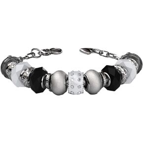 Cate & Chloe Aurora 18k White Gold Beaded Bracelet with Crystals, Beautiful Bangle Charm Bracelet, Sparkle Silver Beads Charm Bracelet for Women, Friendship Bracelets