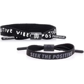Rastaclat Motivational Positive Vibes & Black Seek The Positive Adjustable Bracelets for Men & Women of All Ages | 2 Pack (Small/Medium)