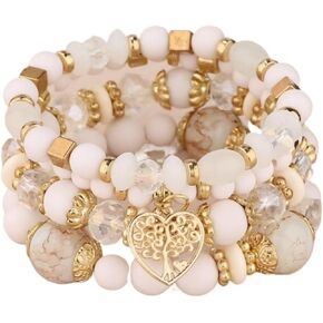 Bohemian Stackable Multi Layer Beaded Bracelets for Women Handmade Colorful Stacks Stretch Beads Heart Charm Elastic Bracelet Set Summer Beach Jewelry Gifts in Kuwait