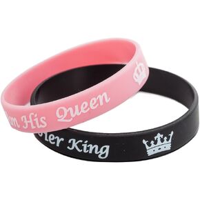 Black Pink Silicone His Beauty Her Beast King Queen Couple Bracelets