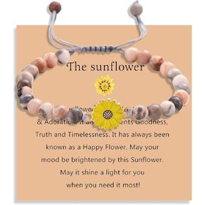 Natural Stone Sunflower Bracelets for Women Braided Rope Beaded Bracelet Inspirational Sunflower Gifts