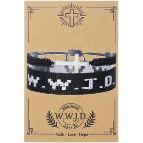 COLORFUL BLING WWJD Bracelet Cross Braided Rope Bracelet for Women Men What Would Jesus Do Wristbands Cross Charm Adjustable Protection Christian Stretch Bracelet Religious Jewelry Gift