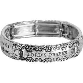 Dicksons The Lord's Prayer Engraved Verse Women's One Size Silver Plated Stainless Steel Four-Tile Stretch Bracelet
