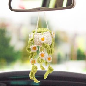 GLACIART ONE Plant Car Interior Hanging Ornament| Funny & Fuzzy Wool Crochet Plant Rear View Mirror Accessories| Great as Decoration, Party Favors & Gifts