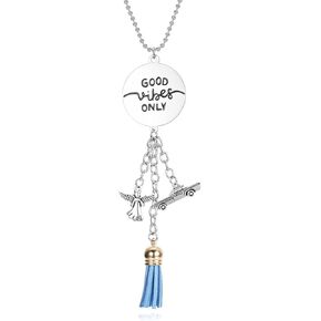 Personalized Engraving Text Name Good Vibes Only Car Hanging Ornament Custom Message Angel Car Accessories Pendant Dangle for Rear View Mirror Car Hanging Charm