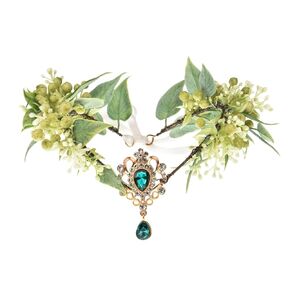Handmade Fairy Flower Headband - Elf Crown Woodland Headpiece Forest Leaf Circlet Elven Wreath for Women Girls Renaissance Christmas Wedding Cosplay Photo Props Green Gold (Green and Gold)