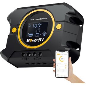 BougeRV Li 30A PWM Solar Charge Controller 12V 24V, with Backlit Display, USB Port, Negative Ground Battery Intelligent Regulator for Solar Panels Compatible with LFP, AGM, SLD, FLA, for RV, Off-Gird