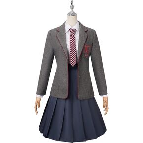 AwwwCos Matilda the Musical Cosplay Gray Costume School Girl Dress Uniform Suit Skirt Tie Halloween Party Outfit