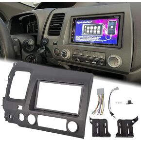ECOTRIC Car Radio Dash Board Compatible with 2006-2011 Honda Civic Double 2 Din Dashboard Kit Housing Trim Bezel Panel with Wiring Harness