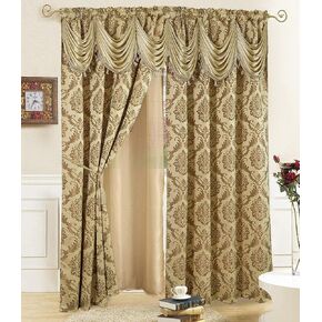 DreamField Linen Jacquard Window Curtains for Living Room and Bedroom 54 W x 84 L Inches - 2 Panel Set with Attached Valance, Backing and 2 Tie Backs Long Elegant Fancy Design Cortinas para Sala